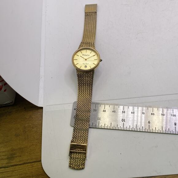 Vintage Dufonte Lucien Piccard Mens Gold Watch Works New Battery Date Watch main image 5